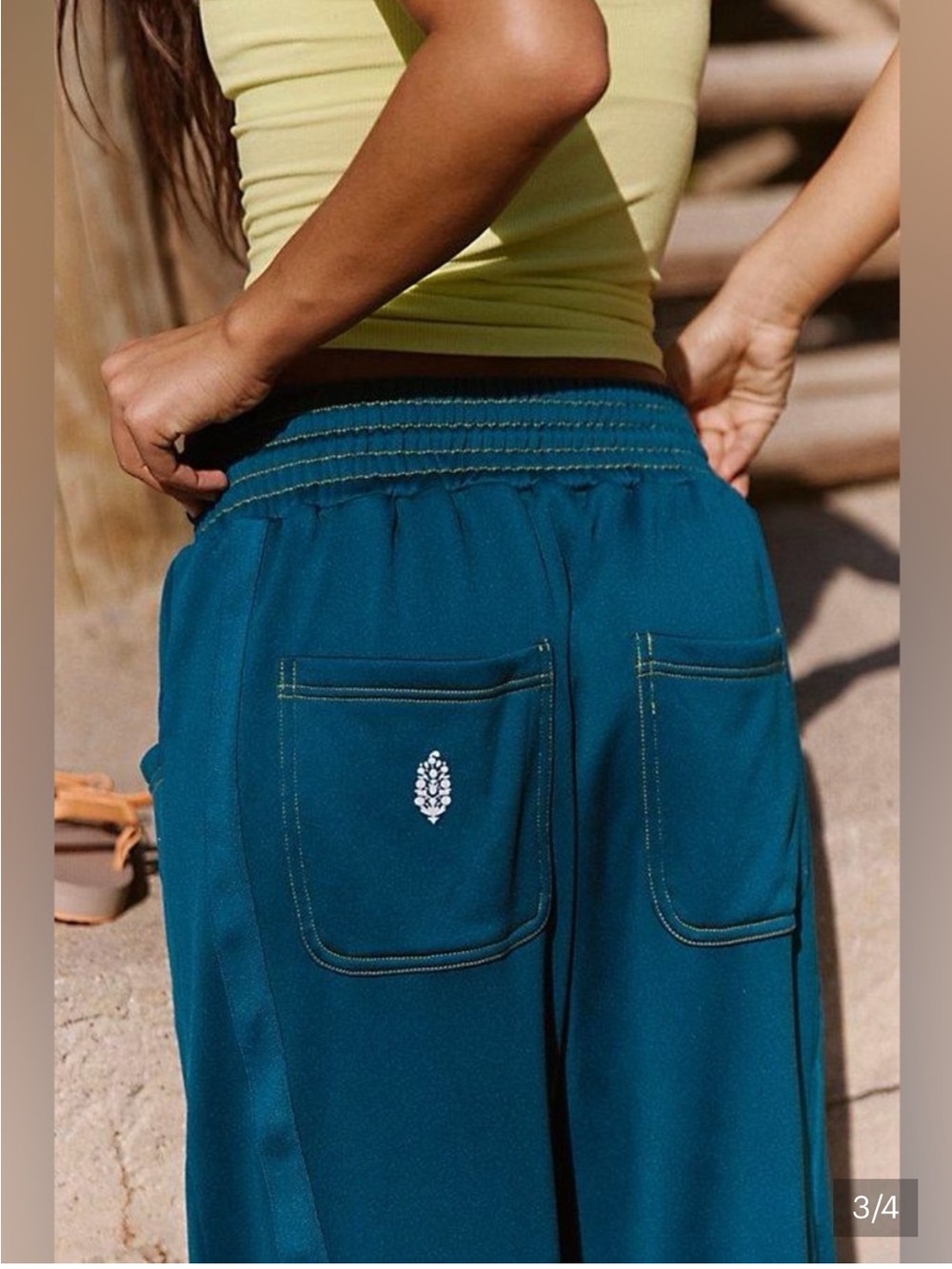 FP Movement by Free People Teal Wide-Leg Pull-On Pants with Contrast Hem - Picture 3 of 3